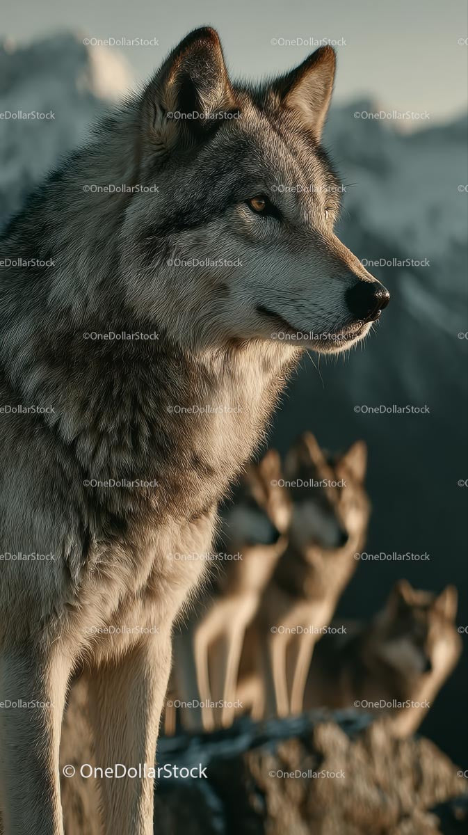 Majestic Wolf Pack in Mountainous Wilderness