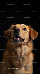 Cheerful Golden Retriever Dog Against Black Background