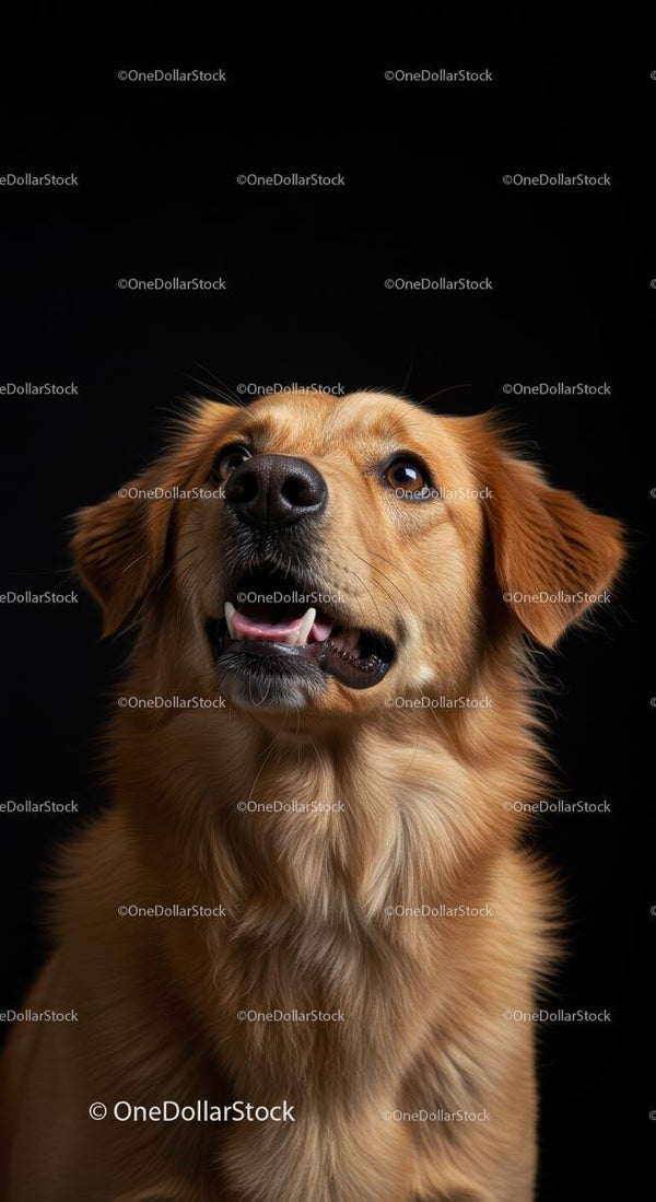 Cheerful Golden Retriever Dog Against Black Background