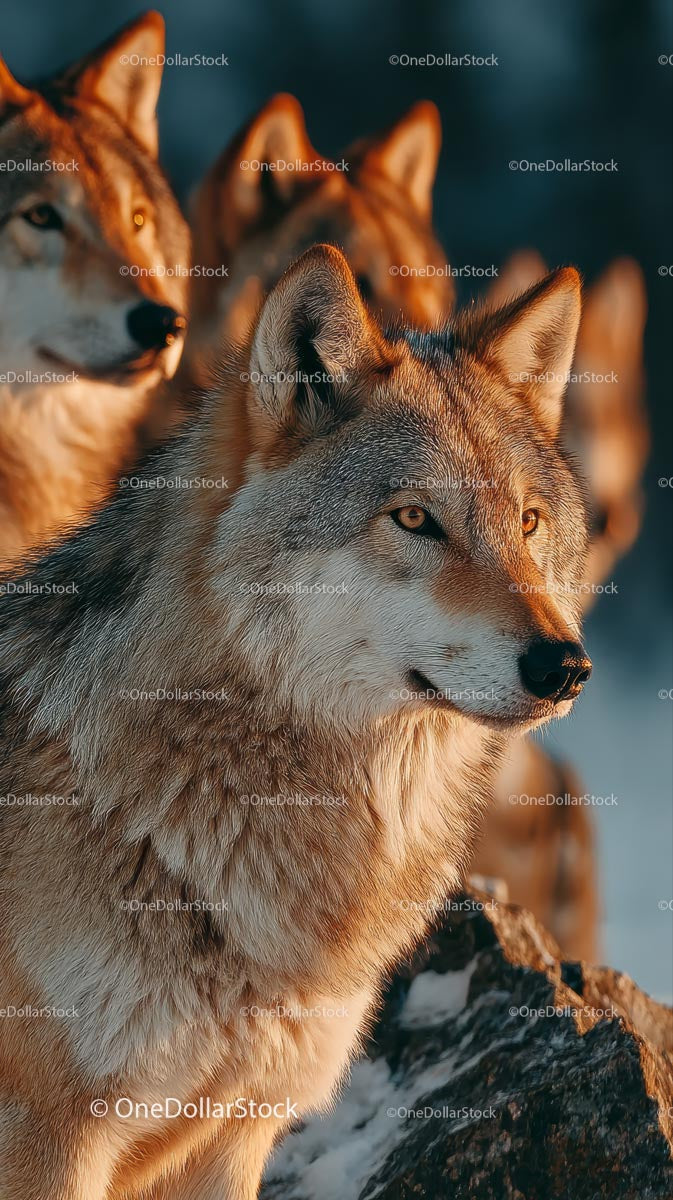 Majestic Wolves in Winter Forest Setting
