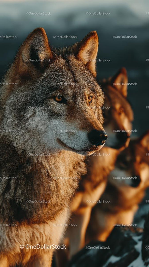 Majestatyczne wilki w ich naturalnym środowisku o zachodzie słońca