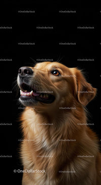 Golden Retriever Smiling Against Black Background
