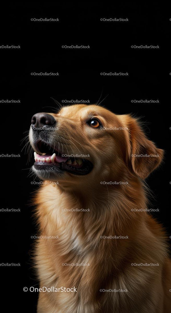 Golden Retriever Smiling Against Black Background