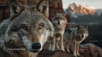 Majestic Gray Wolf Pack in Natural Mountain Habitat