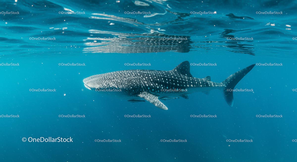 Rekin wielorybi płynący z gracją pod powierzchnią oceanu
