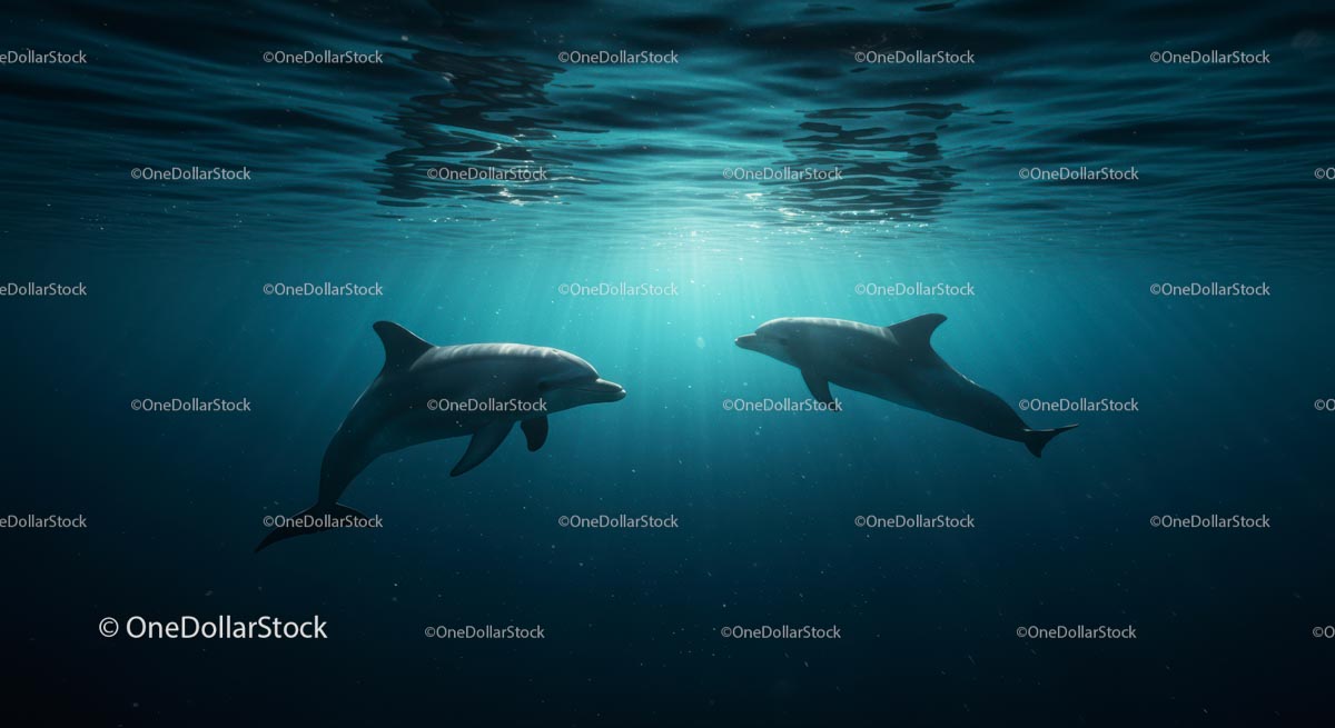 Dwa delfiny pływają z gracją pod wodą