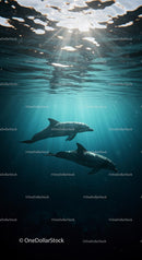 Two Dolphins Swimming Gracefully in Underwater Blue Ocean