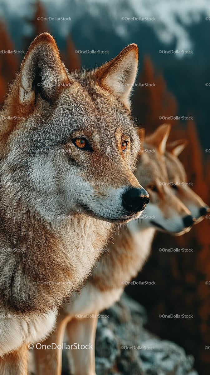 Majestic Wolves in Autumn Mountain Landscape
