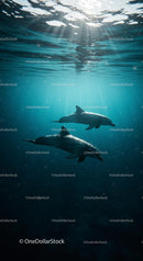 Serene Dolphins Gliding Under Sunlit Ocean Waves