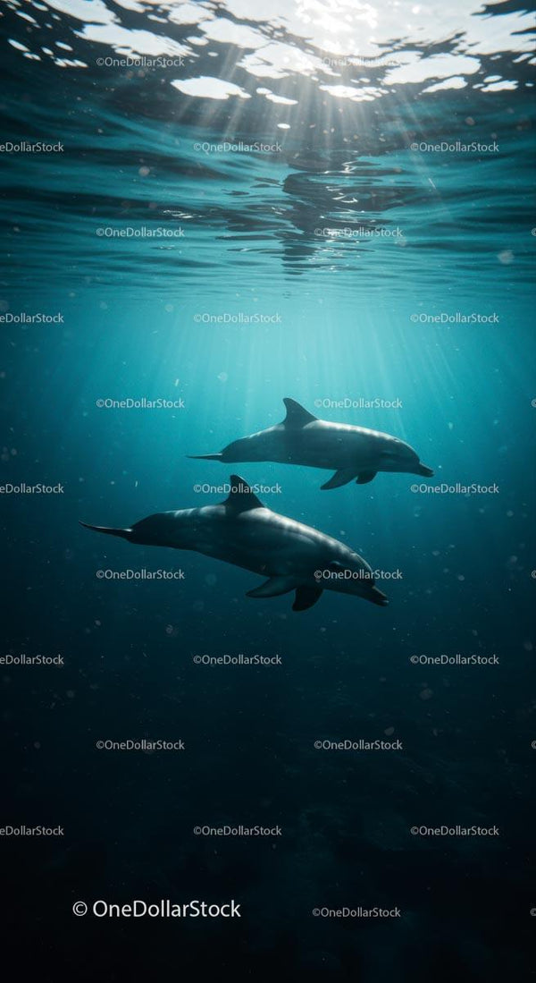 Serene Dolphins Gliding Under Sunlit Ocean Waves