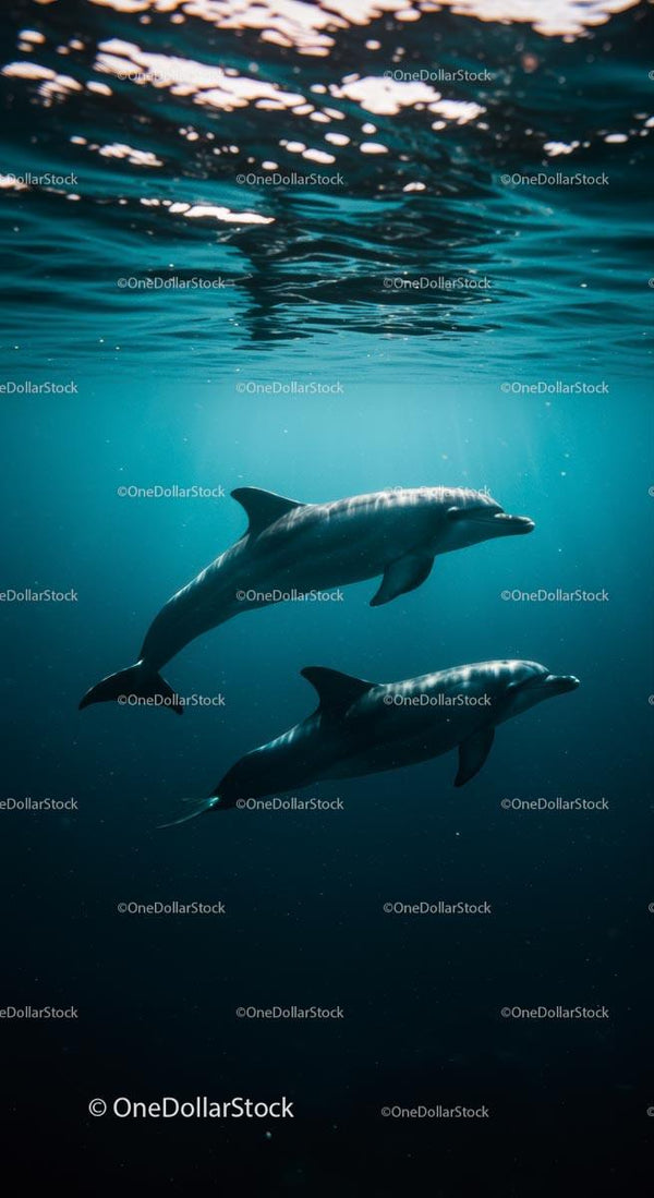 Graceful Dolphins Swimming Below the Ocean Surface
