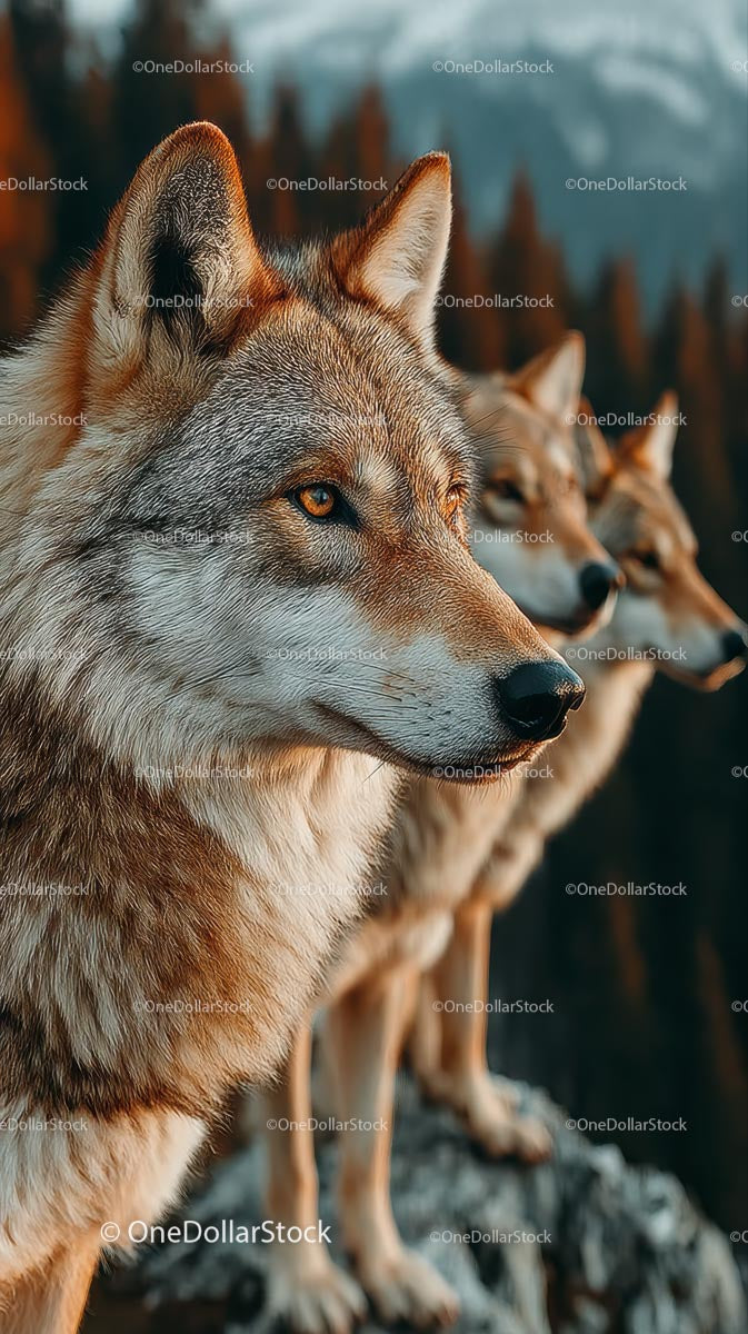 Majestic Wolf Pack in Natural Forest Habitat