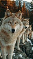Majestic Wolf Pack in a Forested Winter Landscape
