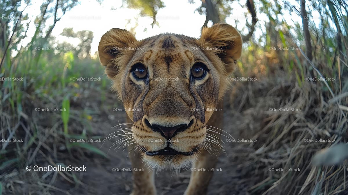 Close-Up of Curious Lion Cub in the Wilderness