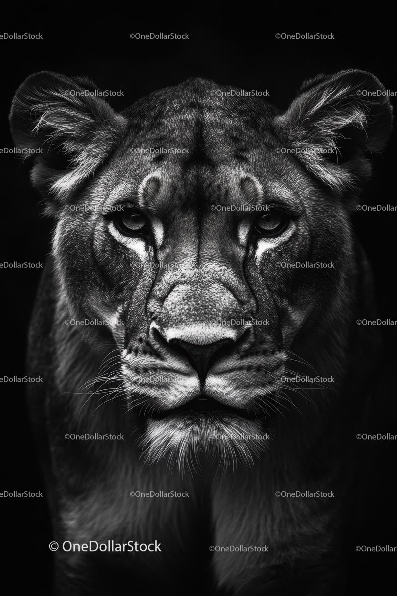 Majestic Lioness in Striking Black and White Portrait