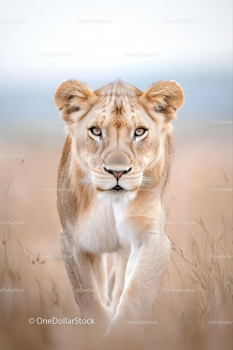 Majestic Lioness Strolling Through the African Savanna