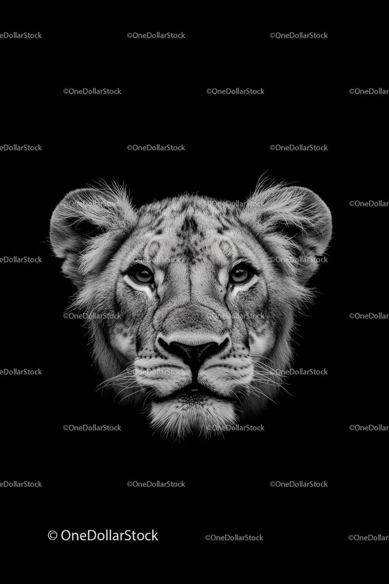 Majestic Black and White Lion Portrait on Dark Background