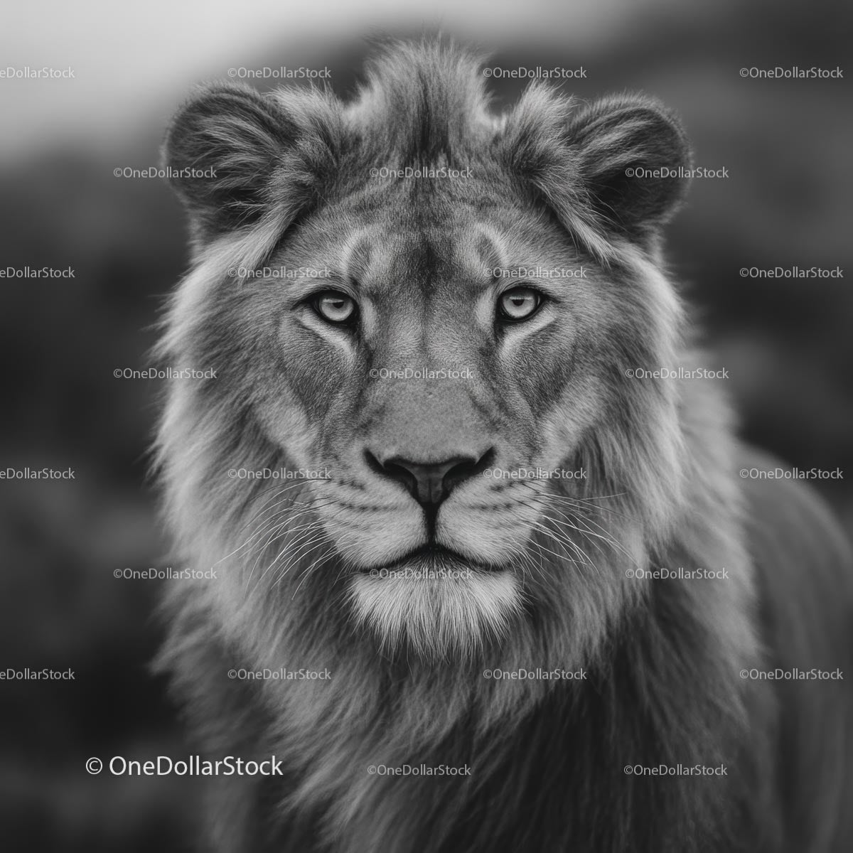 Majestic Lion Portrait in Black and White