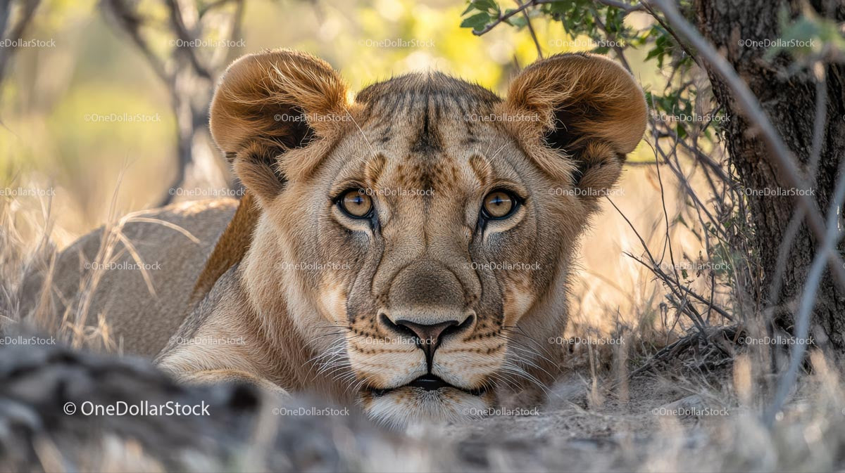 Majestic Lion Resting in African Savanna