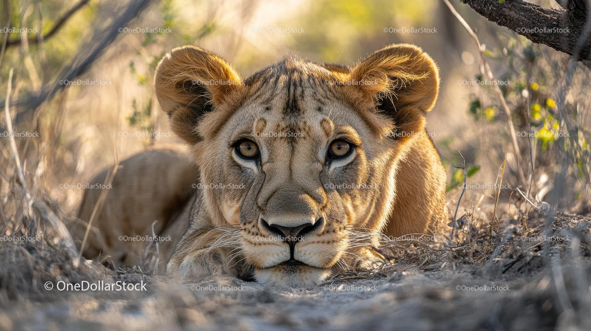 Relaxing Lion Resting in the African Savannah