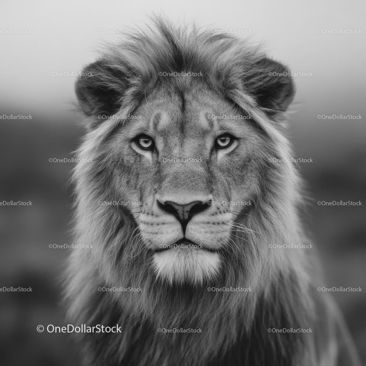 Majestatyczny portret lwa w monochromatycznym wydaniu