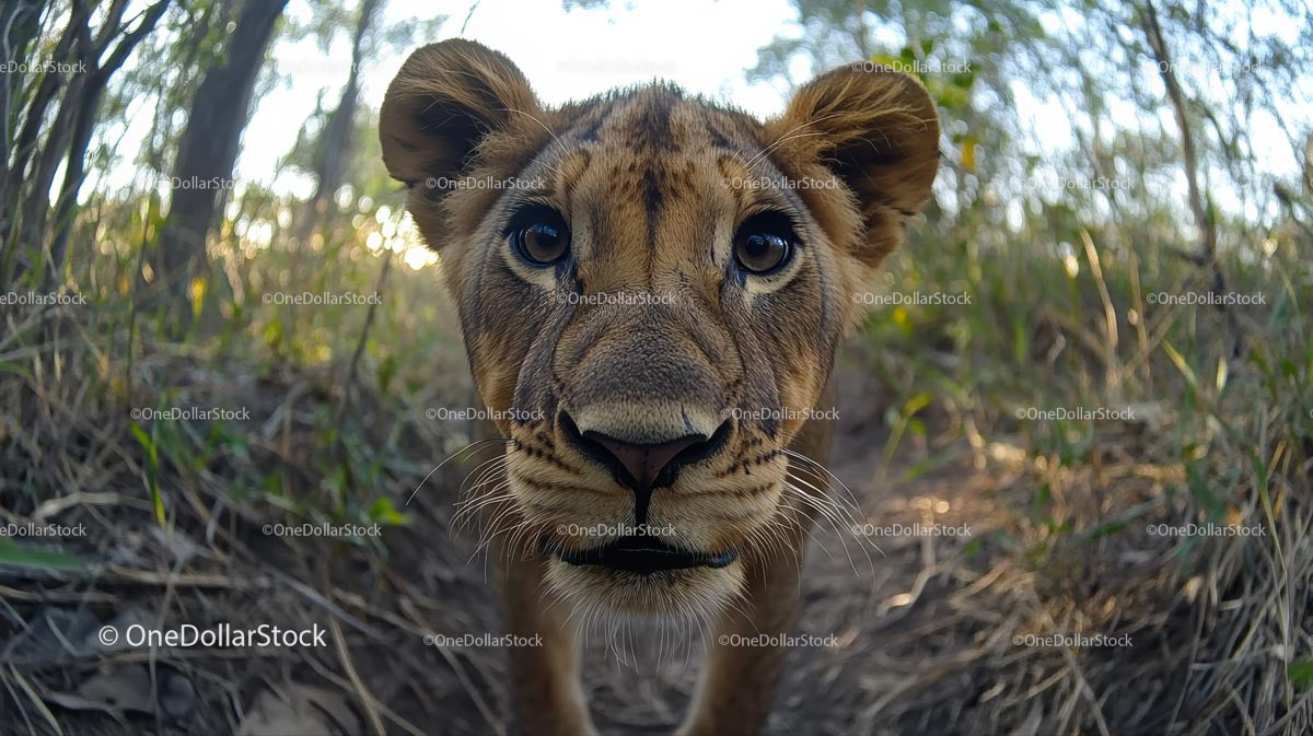 Curious Lion Cub in the African Savannah