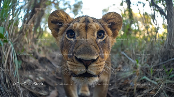 Curious Lion Cub in its Natural Habitat