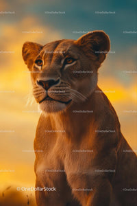 Majestic Lioness at Sunset in the African Wilderness