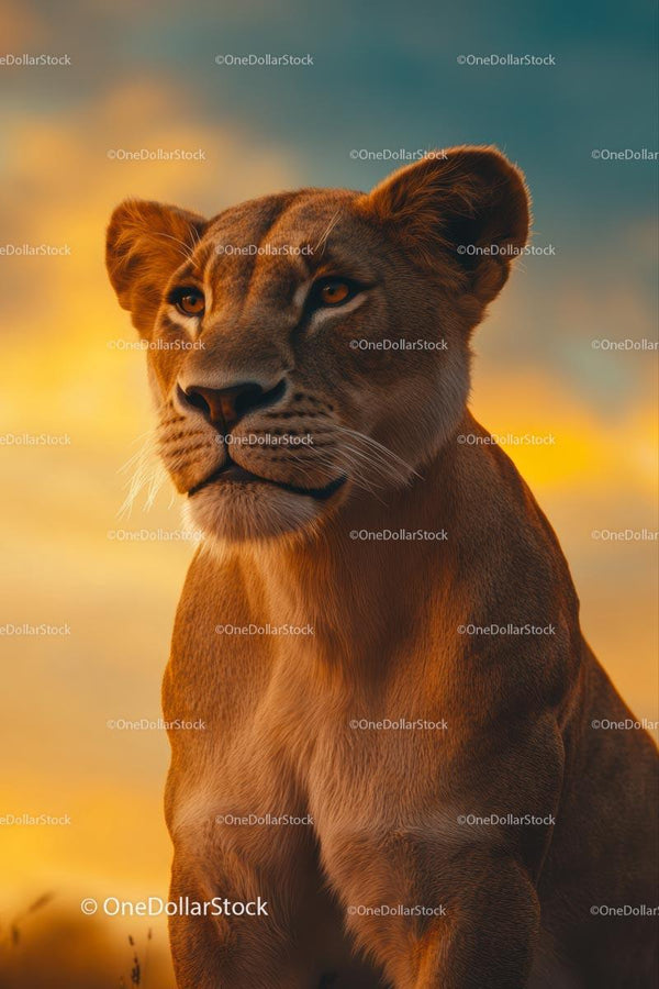Majestic Lioness at Sunset in the African Wilderness