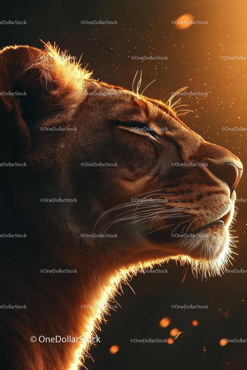 Majestic Lion in Golden Light Close-Up Portrait