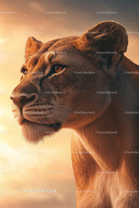 Majestic Lioness at Sunset in the Wilderness
