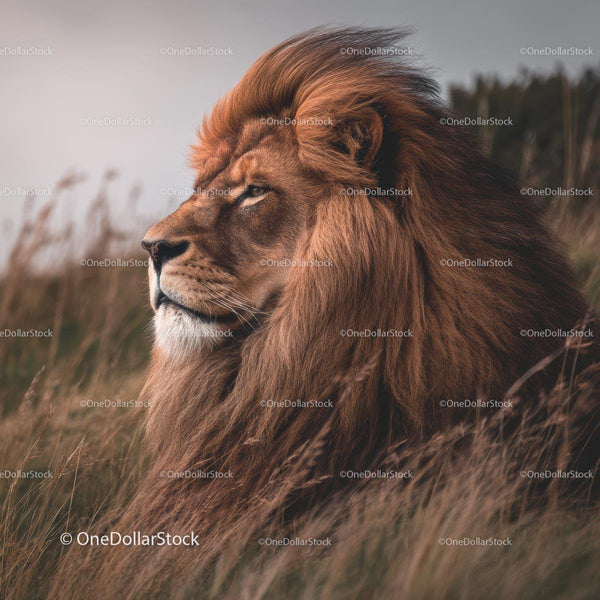 Majestic Lion with Golden Mane in the Grasslands