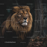 Majestic Lion with Golden Mane in Forest Setting