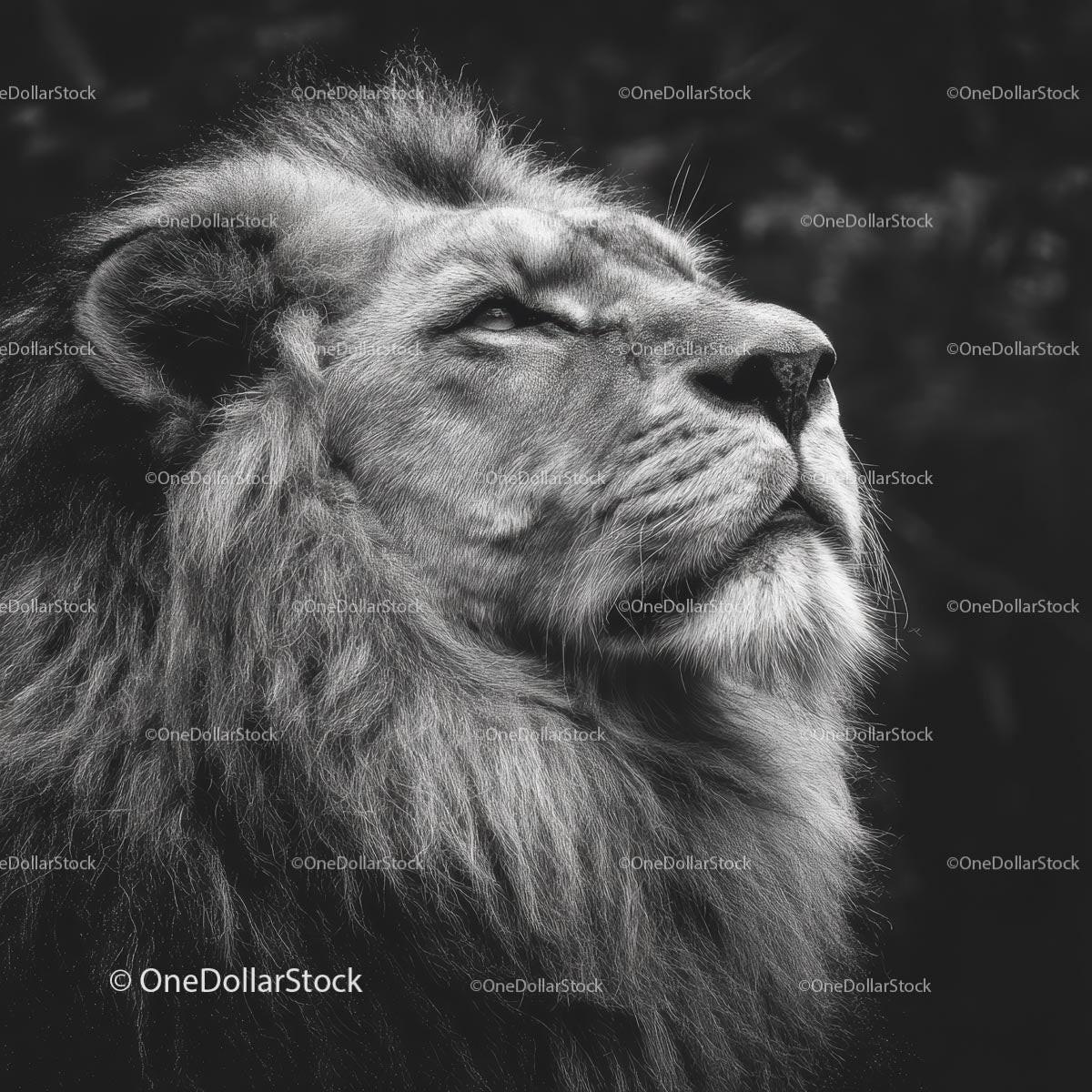 Majestic Lion with a Regal Mane in Monochrome