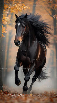 Majestic Stallion Galloping Through Autumn Forest