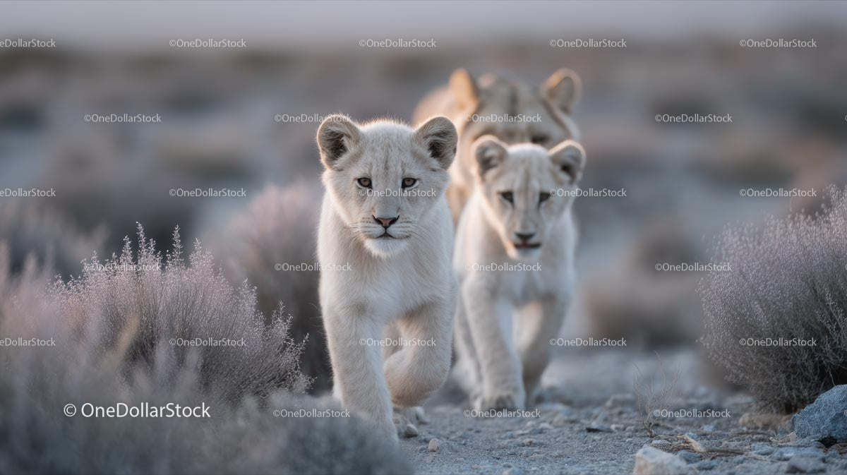 Adorable White Lion Cubs Exploring the Savannah