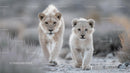 Lion Cub Walking with Protective Lioness in African Wilderness
