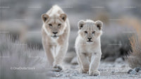 Lion Cub Walking with Protective Lioness in African Wilderness