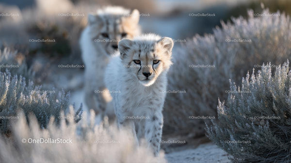 Curious Cheetah Cubs Exploring Grassland Habitat