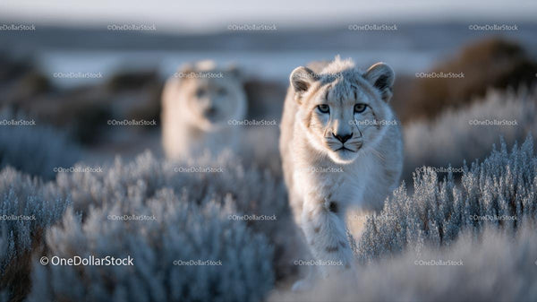 Majestic White Lion Cubs Roaming the Savannah