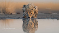 Cheetah Drinking at Tranquil Waterhole in African Wilderness