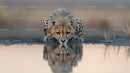 Cheetah Drinking Water with Stunning Reflection