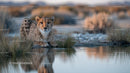 Cheetah Resting by Water Hole in African Savannah