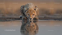 Cheetah Reflecting in Tranquil Waterhole on the Savannah
