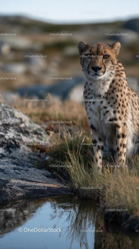 Cheetah Resting by a Tranquil Water Pool in the Wild