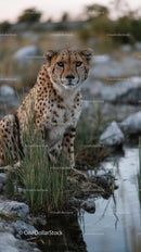 Cheetah by Water in Natural Habitat