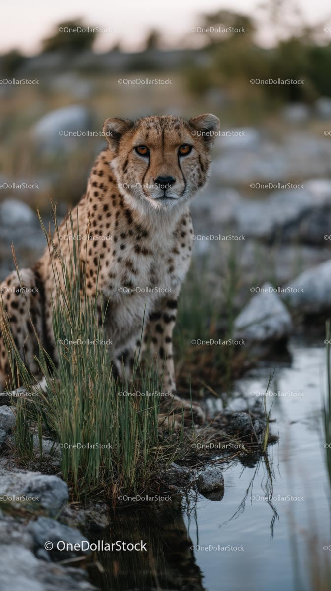 Gepard w wodzie w naturalnym środowisku