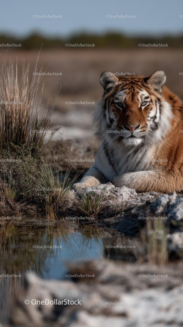 Majestic Bengal Tiger Resting by a Waterhole