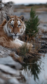 Majestic Tiger Resting by the Water's Edge