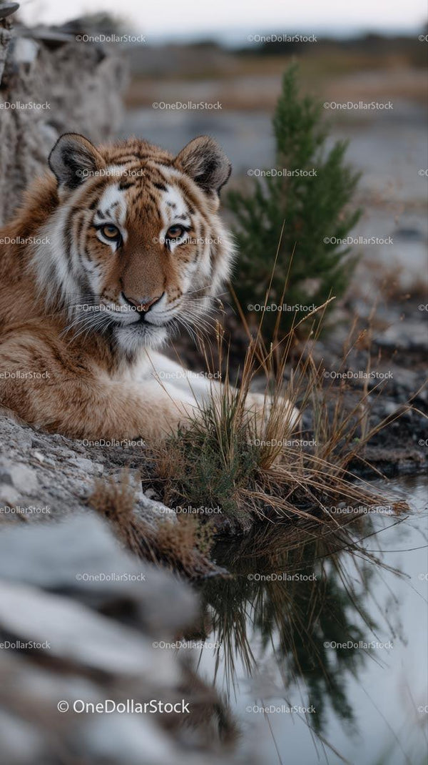 Majestic Tiger Resting by the Water's Edge
